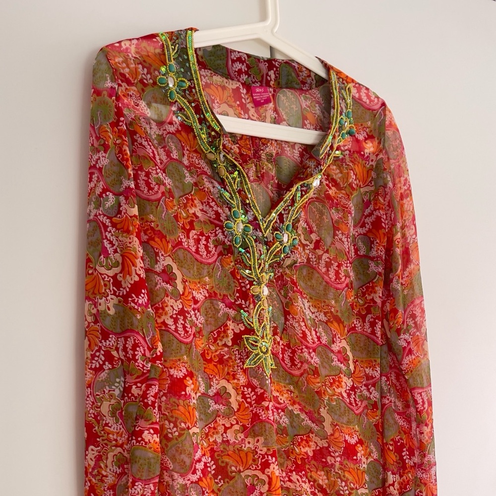 Silk Print Top / Beach Cover - Picture 3 of 10